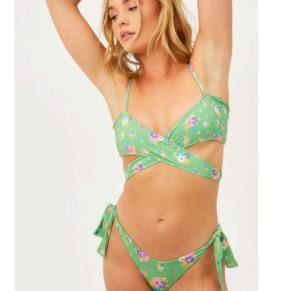 Frankies Bikinis Falcon Wrap Around Bikini Top in Meadow NWT Size Medium